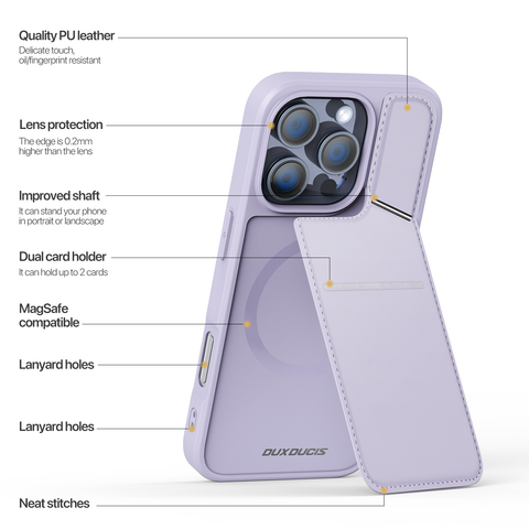 Durable iPhone 16 phone cover in purple with anti-theft card slot