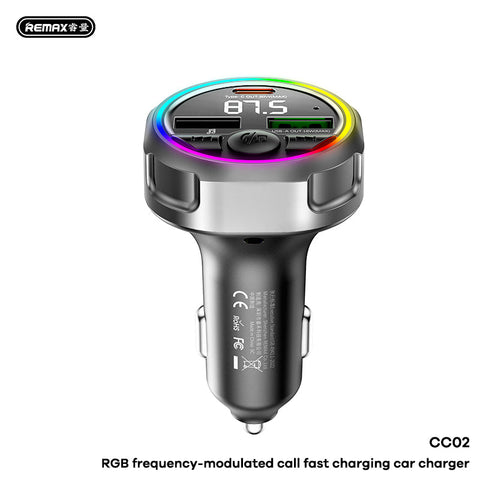48W FM Transmitter with USB & Type-C Ports - RGB Ambient Lights