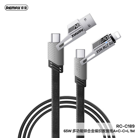 65W 3-in-1 Fast Charging Cable 1m – USB A & USB C