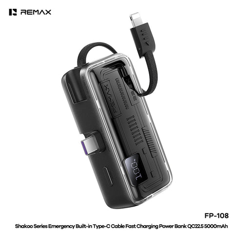 REMAX Built-in Type-C Cable Fast Charging Power Bank QC22.5 5000mAh - FP-108