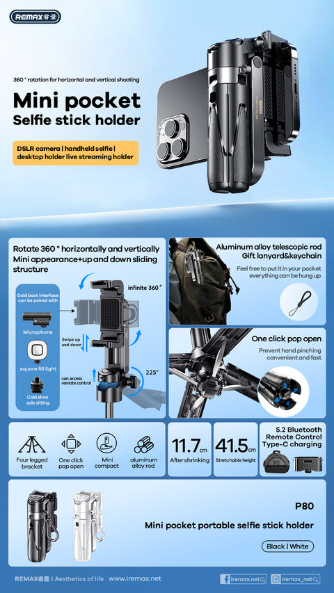 Selfie Tripod with Detachable Remote – Mini Phone Stand