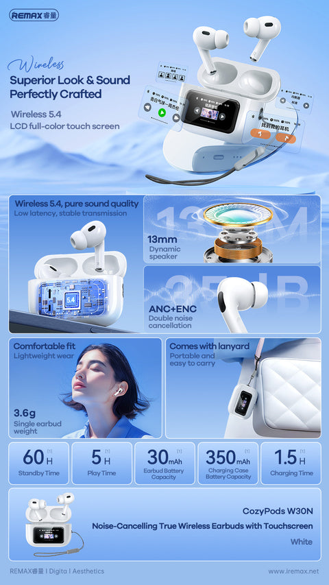 Bluetooth ANC Earbuds with LCD Touch Case – Noise Cancelling