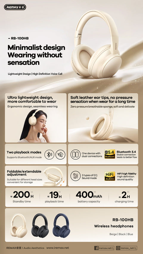 Bluetooth Wireless Headphones with EQ Modes – Wireless & AUX