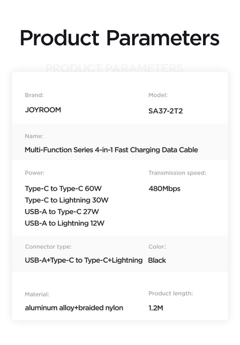 60W 4-in-1 Fast Charging Data Cable 1.2M product details