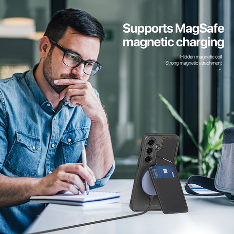 Samsung S24 Phone Case, 2 Cardholder and Kickstand, Wireless Charging