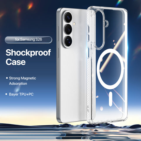 Samsung Galaxy S26 Crystal Clear Magnetic Case - Shockproof TPU + PC Hybrid Shell