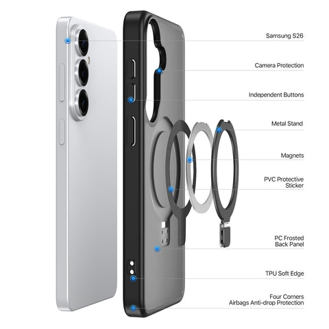 Samsung Galaxy S26 Magnetic Case with Built-in Stand - Black