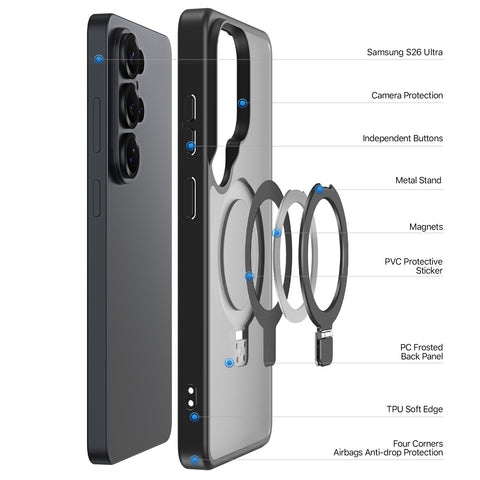 Samsung Galaxy S26 Ultra Magnetic Ring Case - Built-in View Stand - Black