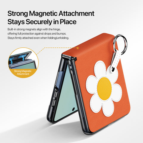 Samsung Galaxy Z Flip8 Daisy Flower Case with Ring Holder & Wrist Strap