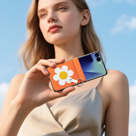Samsung Galaxy Z Flip8 Daisy Flower Case with Ring Holder & Wrist Strap