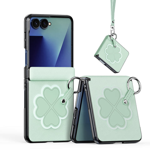 Samsung Galaxy Z Flip8 Lucky Clover Case with Ring Holder & Wrist Strap