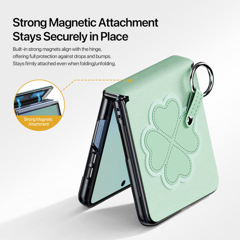 Samsung Galaxy Z Flip8 Lucky Clover Case with Ring Holder & Wrist Strap