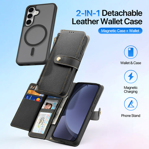 Samsung S25 2-in-1 Detachable Leather Wallet Case - Black