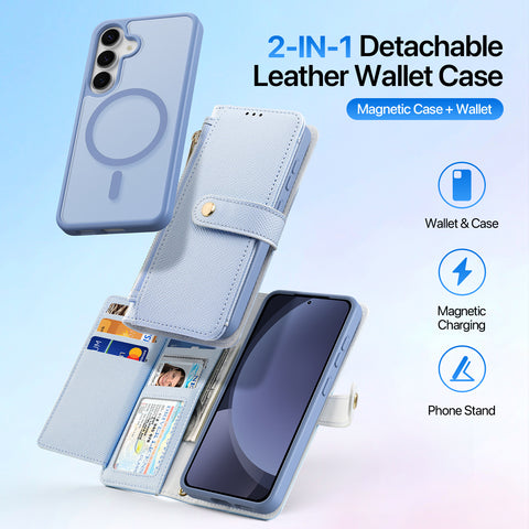 Samsung S25 2-in-1 Detachable Leather Wallet Case - Light Blue