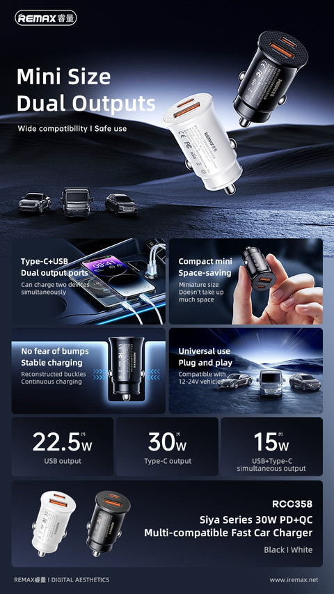 Mini Dual Port Car Charger USB & Type C – 30W