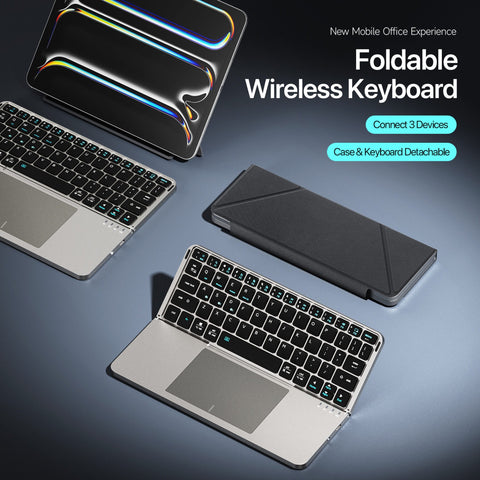Foldable Bluetooth Keyboard — Touchpad, Tablet Stand, 3-Device Switch