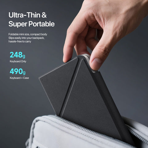 Foldable Bluetooth Keyboard — Touchpad, Tablet Stand, 3-Device Switch