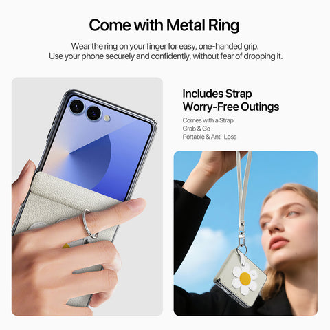 Samsung Galaxy Z Flip7 PU Leather Ring-Style Foldable Case with Strap