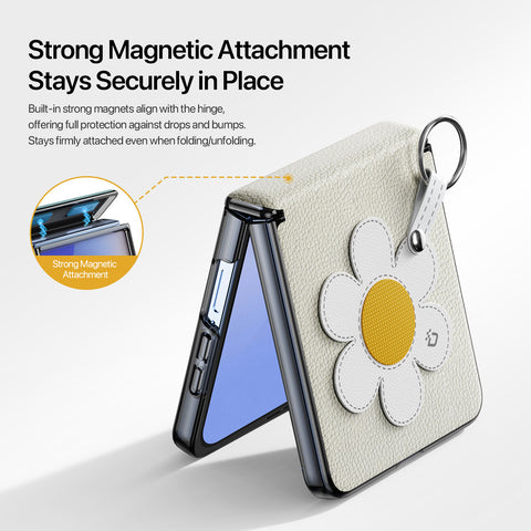 Samsung Galaxy Z Flip7 PU Leather Ring-Style Foldable Case with Strap