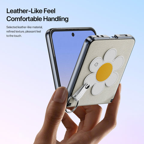 Samsung Galaxy Z Flip7 PU Leather Ring-Style Foldable Case with Strap