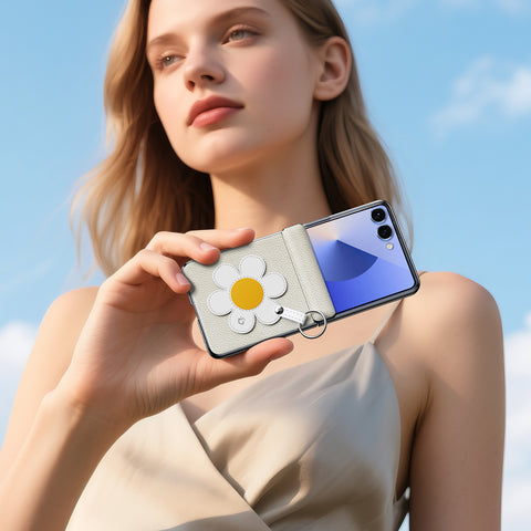 Samsung Galaxy Z Flip7 PU Leather Ring-Style Foldable Case with Strap