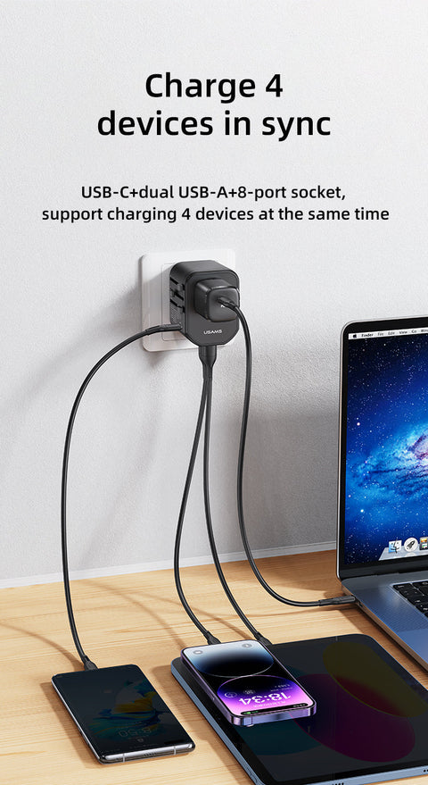 Travel Power Adapter - 20W Fast Charging Type-C + Dual USB Ports