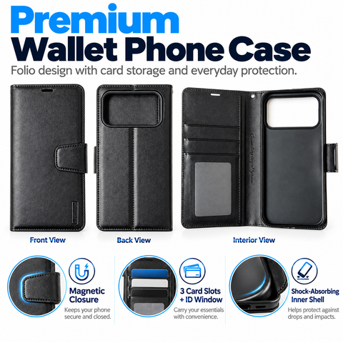 Wallet Phone Case for iPhone 18 to 12 Series, iPhone Folio Phone Cover