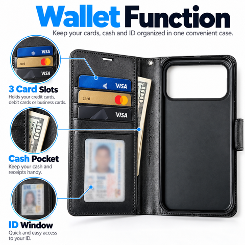 Wallet Phone Case for iPhone 18 to 12 Series, iPhone Folio Phone Cover