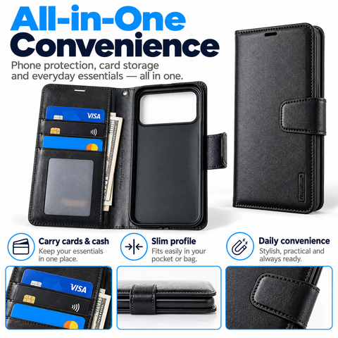 Wallet Phone Case for iPhone 18 to 12 Series, iPhone Folio Phone Cover