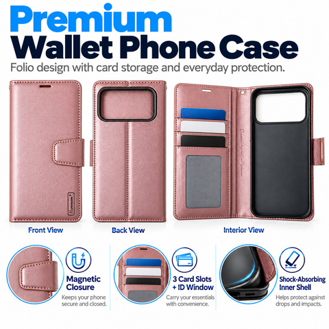 Wallet Phone Case for iPhone 18 to 12 Series, iPhone Folio Phone Cover