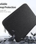 13-inch laptop sleeve in black with high-density polyester fabric.