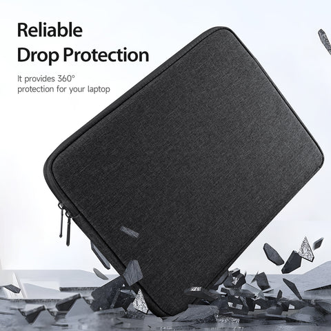 13-inch laptop sleeve in black with high-density polyester fabric.