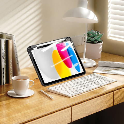 iPad 10th / 11th Gen Case with Adjustable Kickstand, Frosted Back & Pencil Holder – Black