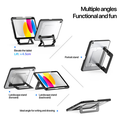 iPad 10th / 11th Gen Case with Adjustable Kickstand, Frosted Back & Pencil Holder – Black