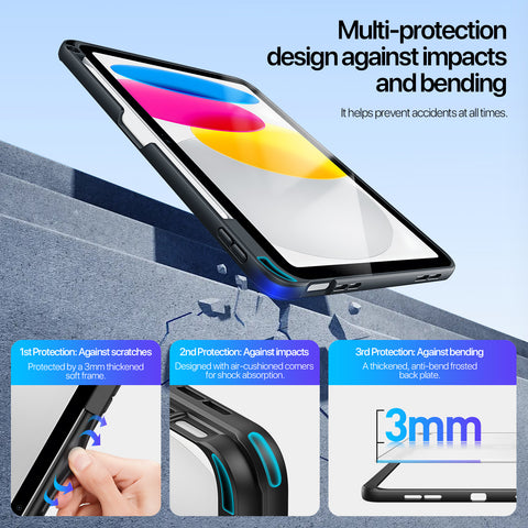 iPad 10th / 11th Gen Case with Adjustable Kickstand, Frosted Back & Pencil Holder – Black