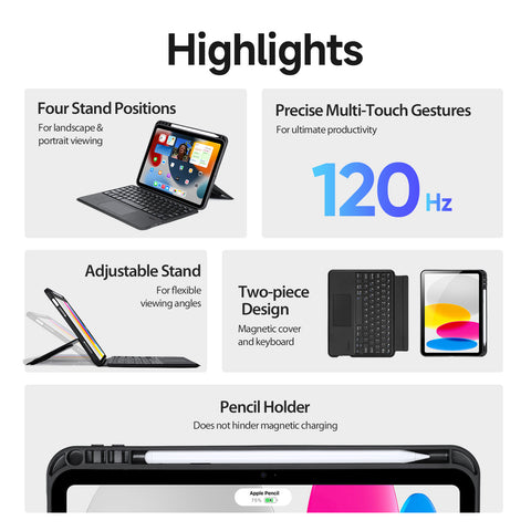 iPad 10th Gen 2022 / 11th Gen 2025 Backlit Keyboard Case with Multi-Touch Trackpad – Black