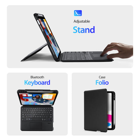 iPad 10th Gen 2022 / 11th Gen 2025 Backlit Keyboard Case with Multi-Touch Trackpad – Black