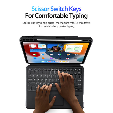iPad 10th Gen 2022 / 11th Gen 2025 Backlit Keyboard Case with Multi-Touch Trackpad – Black