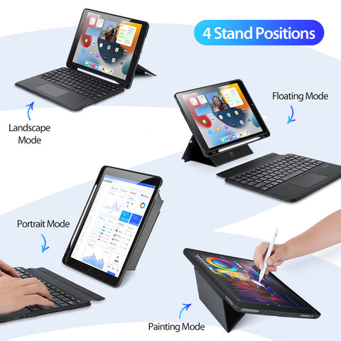 iPad 7/8/9 10.2 Inch / Air 3 Keyboard Case with Backlit Keys & Trackpad – Black