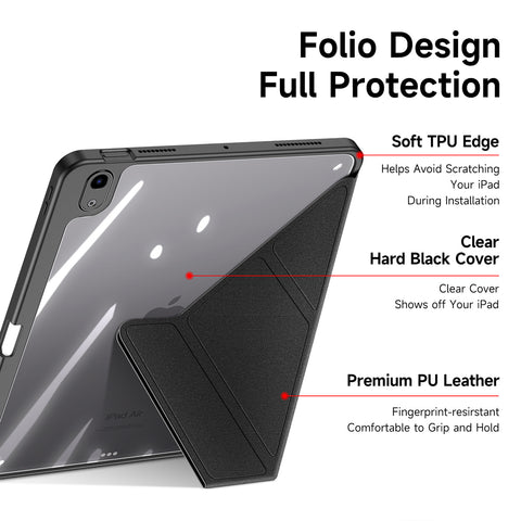 iPad Air 11-inch (2024/2025/2026) Folio Stand Case with Magnetic Cover - Black