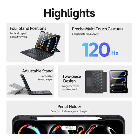 iPad Air 13 2024-2026 Backlit Keyboard Case with Precision Trackpad & 4 Stand Modes – Black