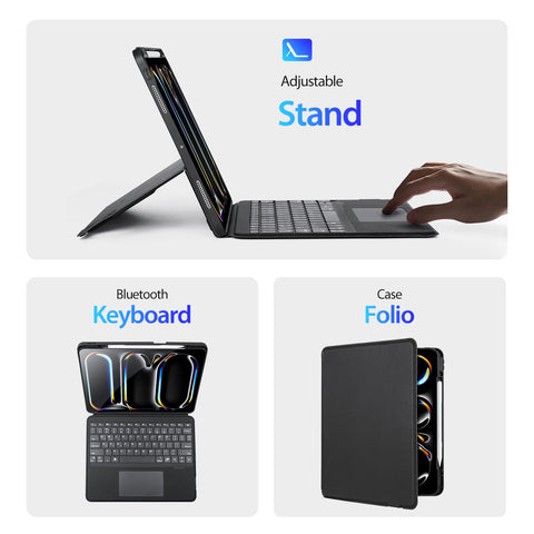 iPad Air 13 2024-2026 Backlit Keyboard Case with Precision Trackpad & 4 Stand Modes – Black