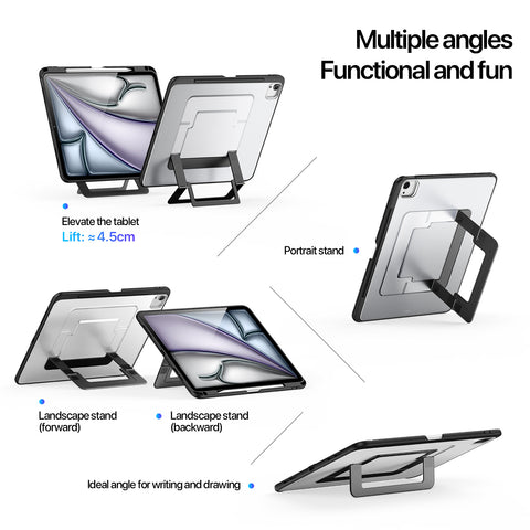 iPad Air 13 2024-2026 Case with Multi-Angle Built-in Stand & Pencil Holder – Black