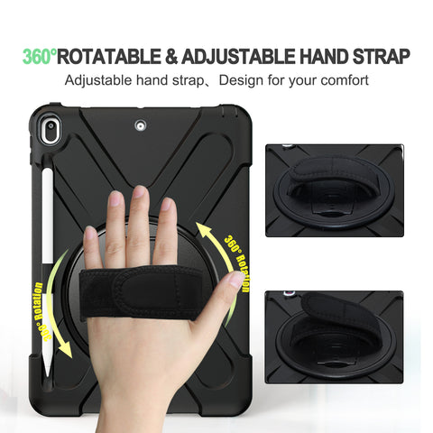 Hands-free viewing with 360-degree stand for black iPad Air 3rd generation case.