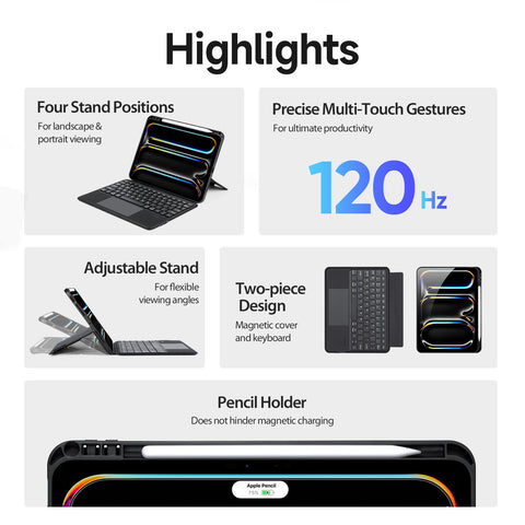 iPad Pro 11 2024-2025 Keyboard Folio with Backlit Bluetooth Keys & Precision Trackpad – Black