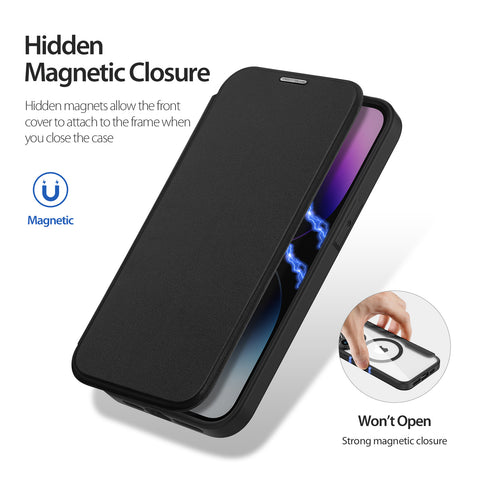 iPhone 14 Pro Wallet Case with Card Slots Folio Cover - Black