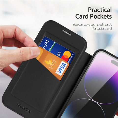 iPhone 14 Pro Wallet Case with Card Slots Folio Cover - Black