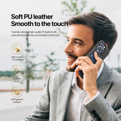 iPhone 15 Pro Max Case - Card Holder Phone Case with Stand - Black