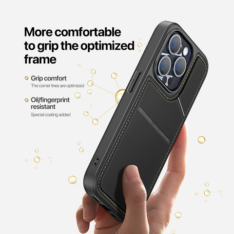 iPhone 15 Pro Max Case - Card Holder Phone Case with Stand - Black