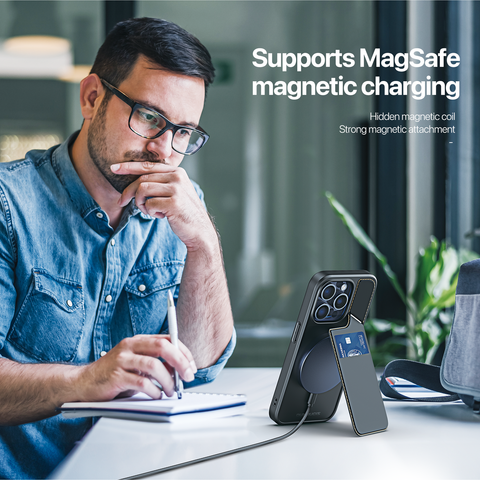 iPhone 15 Pro Max Case - Card Holder Phone Case with Stand - Black